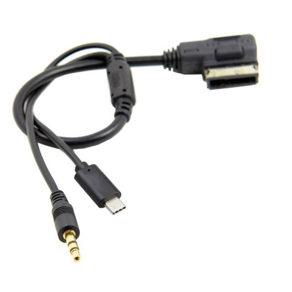 Cablecc Media In AMI MDI→ステレオ 3.5mm オーディオ &amp; USB-C AUXアダプターケーブル 車用 VW 2