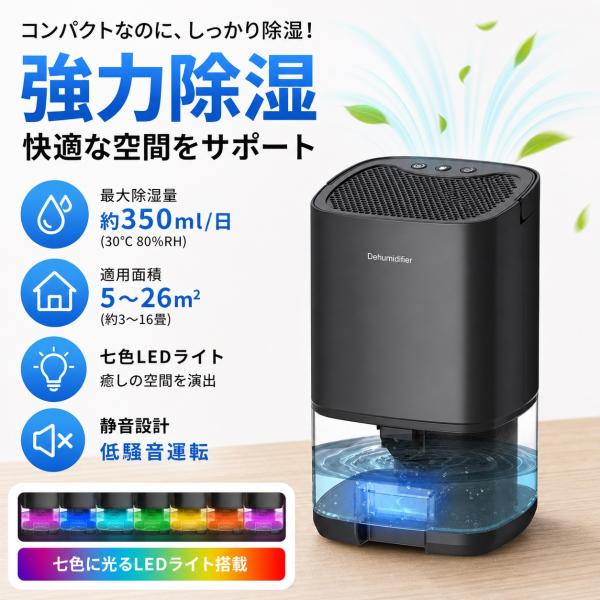 除湿機 除湿器 大容量 除湿機オフィス乾燥機 小型 ホワイト1000ml 透明タンク 除湿器 干し カビ防止 七色LEDライト ワンタッチ操作 自動停止機能付き 梅雨対策