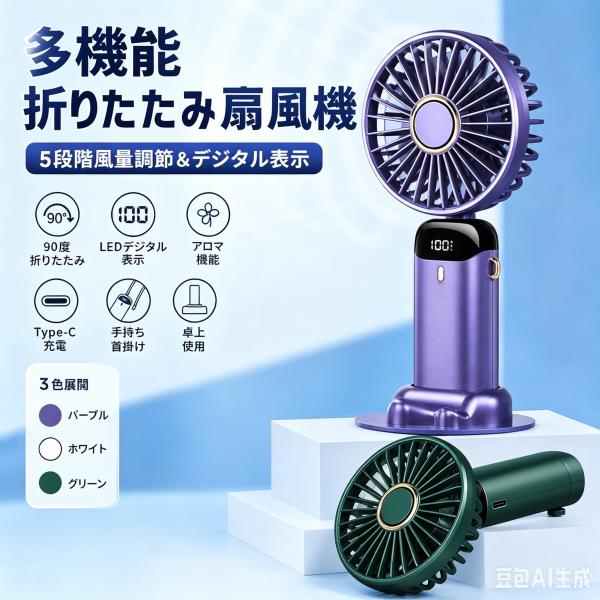 新作 扇風機 折りたたみ 手持ち扇風機 ミニ 充電式 携帯扇風機 ネックファン USB充電 卓上扇風機 3WAY 小型 静音 軽量
