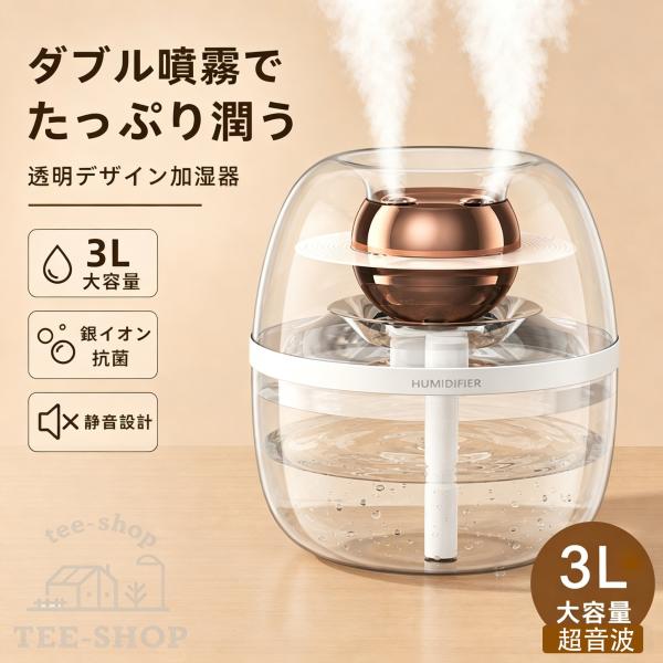 加湿器大容量 超音波加湿器 タイマー 静音 コンパクト LEDライト付 抗菌 強力加湿 卓上 保湿 3L 銀イオン おしゃれ ウイルス対策 乾燥防止 花粉 節電 エコ