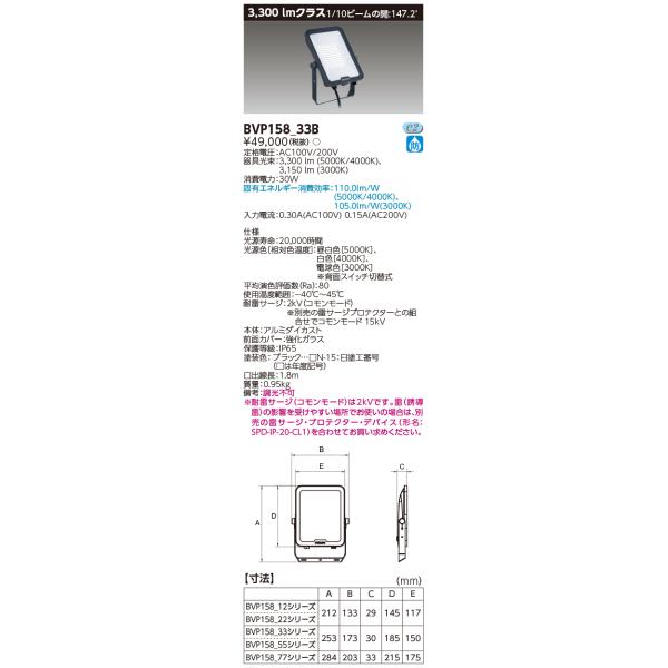 ★TOSHIBAライテック電源ユニット内蔵小角形LED投光器未使用品★ TOSHIBA（東芝） 東芝ライテック BVP158_33B (BVP15833B）LED小形