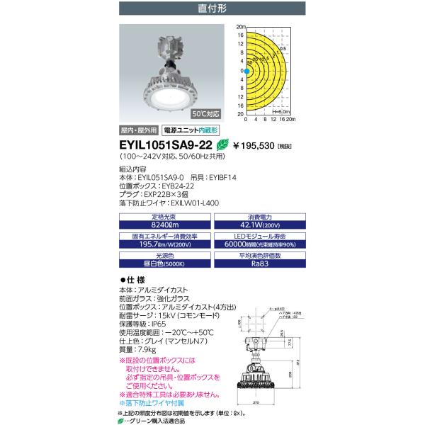 岩崎電気 EYIL1051SA9-22 LEDioc EX DIO Z2 水銀灯 400W相当 直付形