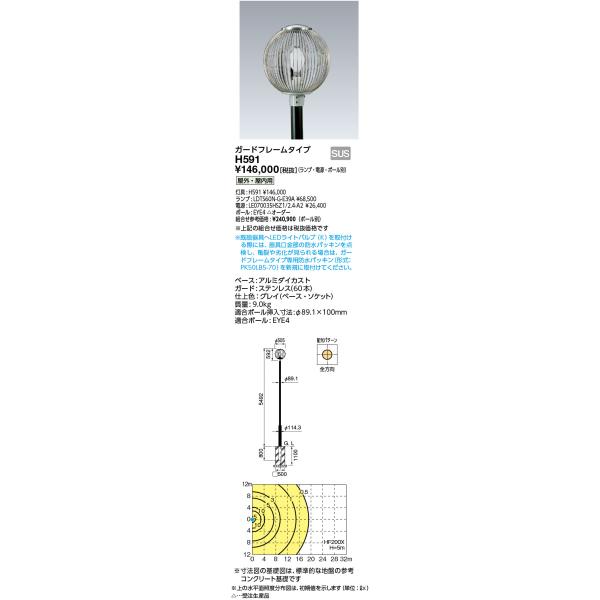 岩崎電気 H591 HIDポールライト(スタンダード) ガードフレームタイプ