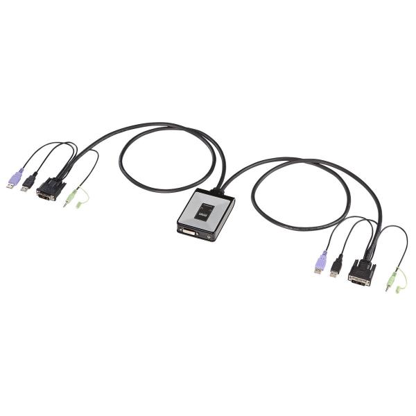 訳あり新品 パソコン切替器 フルHD WUXGA対応 DVI USB接続 自動 2:1 ケーブル一体型 SW-KVM2DUN サンワサプライ 箱にキズ、汚れあり