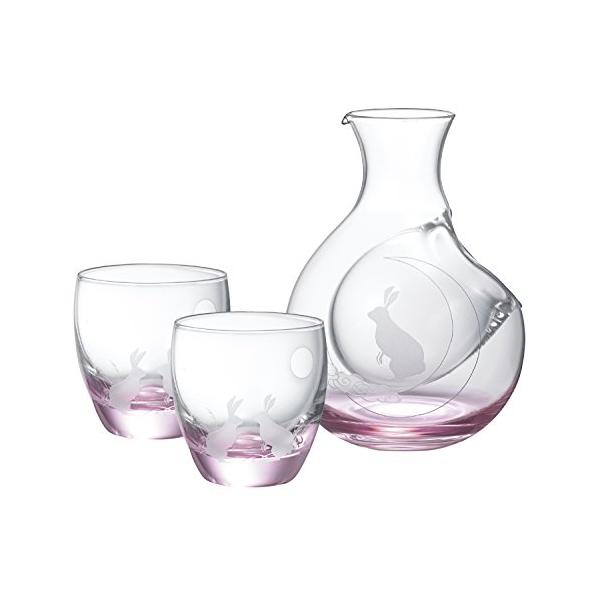 大塚硝子 ウサギ ガラス カラフェ&酒杯 セット 16-756-5 カラフェ-約口径3.8×幅9.4×高さ12.5cm、丸酒杯-約直径5.7×高さ6.