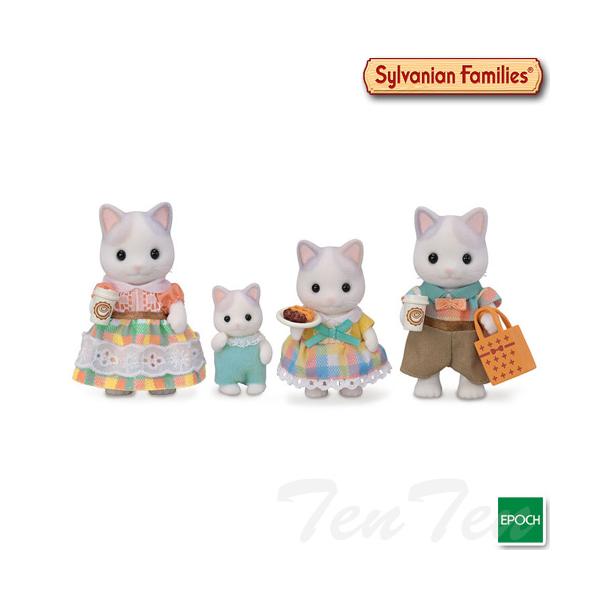 【 即納品 】(即納品のみ同梱可。)シルバニアファミリーラテネコファミリーやさしい色合いのまるい模様が特徴のラテネコファミリーです。お父さん、お母さん、女の子、赤ちゃんと小物のセットです。ドリンクやワッフル、ショッピングバッグなどがついてい...