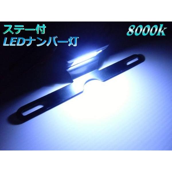 LEDナンバー灯・ライセンスランプ バイク用8000k 青白 ステー付