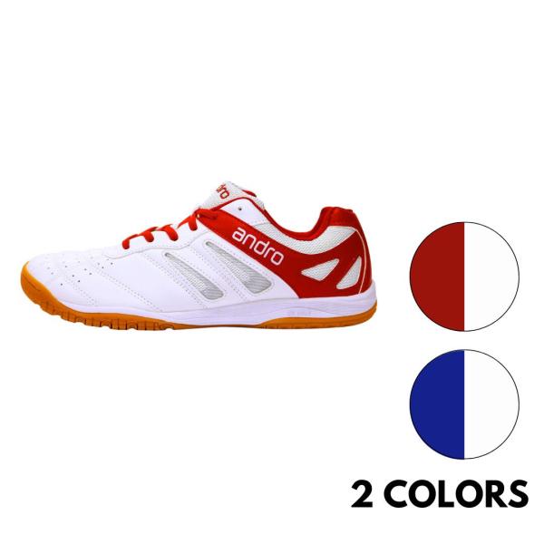 卓球 シューズ 卓球シューズ ユニセックス レディース メンズ アンドロ シャッフルステップ 352207-WHT/BLU 【andro】 卓球専門店 クッション性 2E相当ホワイト×ブルー●素材:【アッパー】人工皮革/合成繊維 【アウトソ...