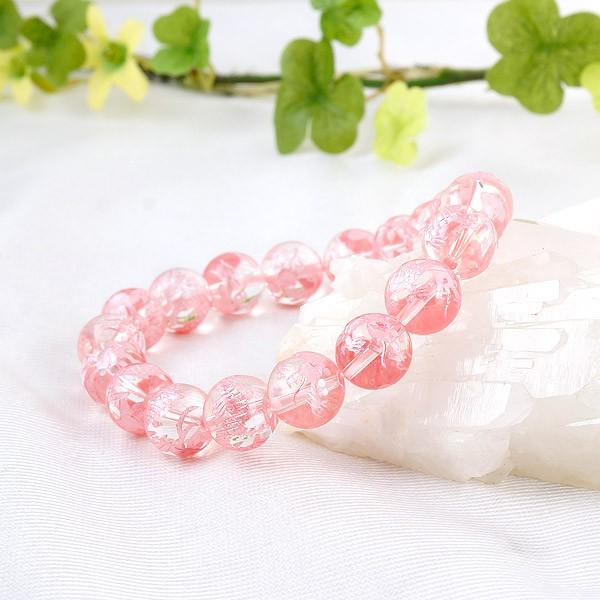 4月誕生石 運勢開闢 手彫り ピンク龍 水晶 10mm ブレスレット [ピンク