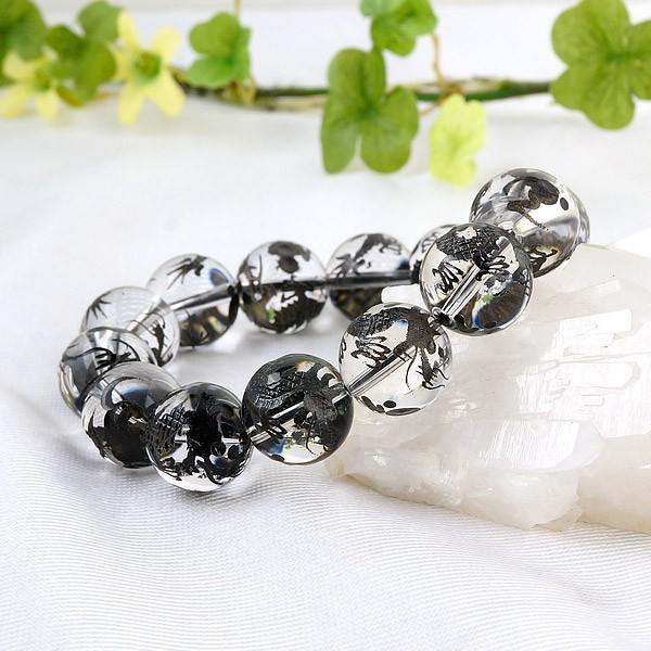 4月誕生石 運勢開闢 手彫り 黒龍 水晶 14mm ブレスレット [ブラック