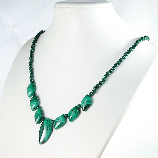マラカイト 孔雀石 ネックレス リーフ ワンタッチタイプ留め具 送料