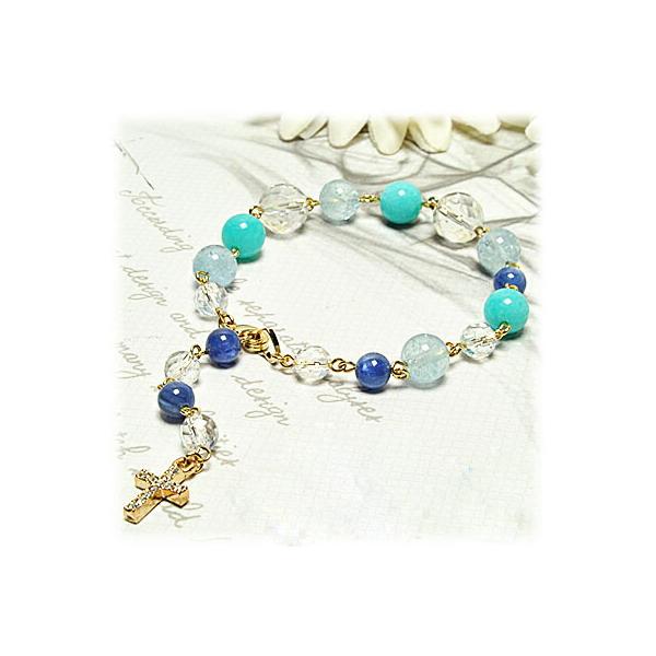 アマゾナイト アクアマリン カイヤナイト 水晶 ブレスレット クロス 