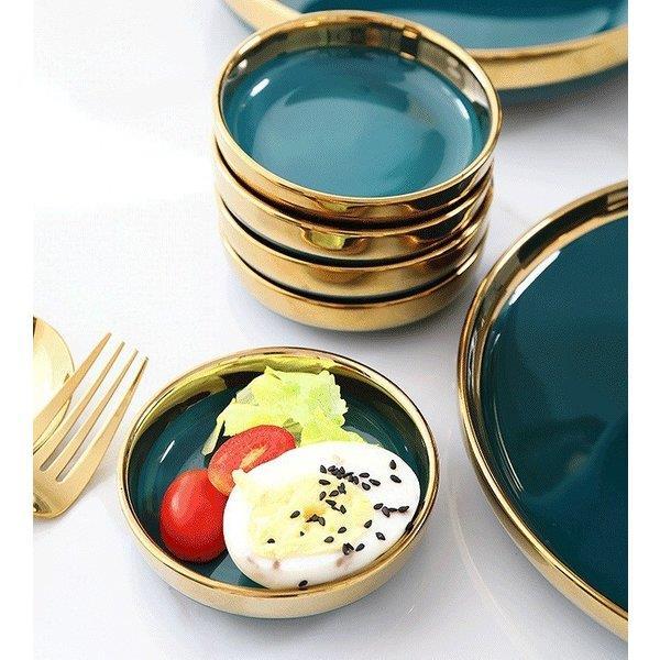 お皿来客用 食器セット ボウル レンゲ 箸 平皿 大皿 グリーン ゴールド 
