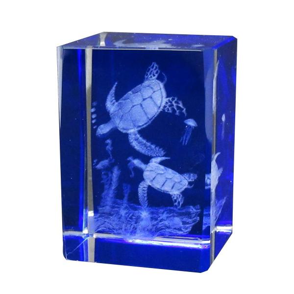3Dクリスタル(M) ウミガメ ブルー ガラス オブジェ ペーパーウェイト