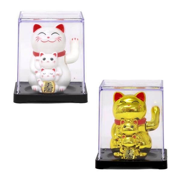 【縁起物】親子招き猫 開運・千客万来・商売繁盛 置物 高さ 約30センチ 招福万来 招き猫 ソーラー招き猫 6cm 親子猫 置物 まねきねこ 縁起物