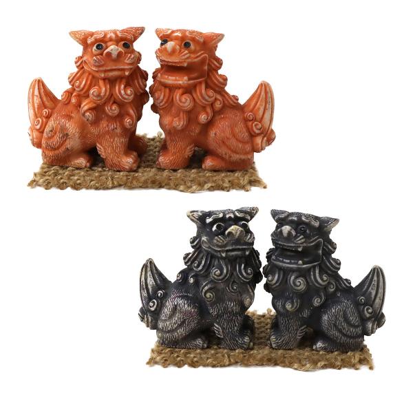 木製獅子彫刻 竹模様 シーサー 2体 55mm 招福レギュラー獅子(座) シーサー ウェザリングタイプ 1個 単品