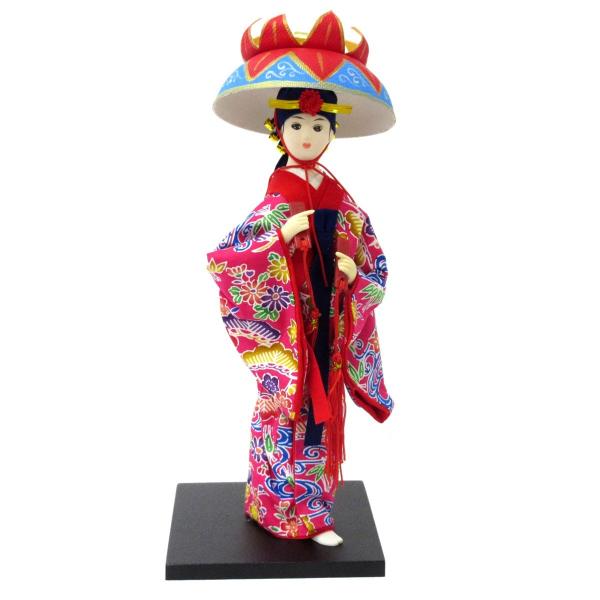 日本人形 9インチ 沖縄 紅型 着物 琉球舞踊 ピンク 303-120