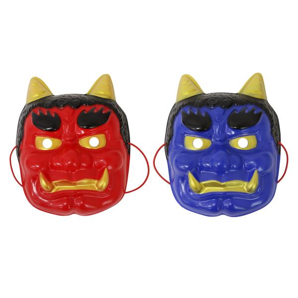 開運 鬼面 お面 開運グッズ 2色セット 赤青 ゴム紐付き 縁日 祭り ハロウィン 仮装 パーティー用品 和風雑貨 303-459