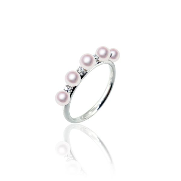 真珠 リング K18WG 3.5mm ダイヤ0.05ct 指輪 あこや アコヤ 宇和島 