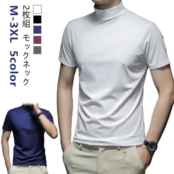 ティーシャツ 春 【2枚セット】ハイネック メンズ ゴルフウェア モック