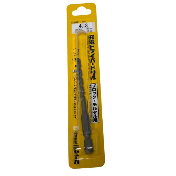 ミヤナガ 充電ドライバ−ドリル(ブロック・モルタル用) 刃先径4.3×95mm R043「返品交換不可」