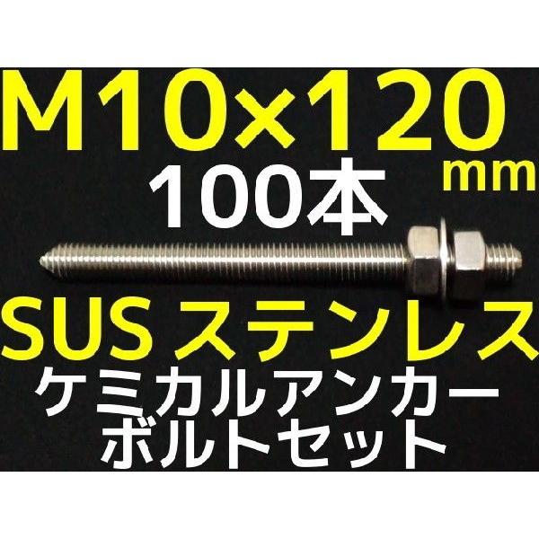 ケミカルボルト アンカーボルト ステンレス SUS M10×120mm 100本 寸切ボルト1本 ナット2個 ワッシャー1個 Vカット 両面カット SUS304「取寄せ品」