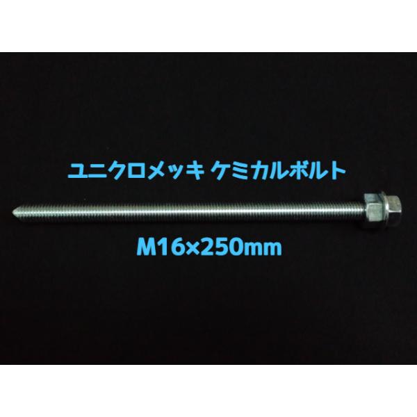 ケミカルボルト アンカーボルト ユニクロメッキ M16×250mm 寸切ボルト1本 ナット2個 ワッシャー1個 Vカット 両面カット「取寄せ品」