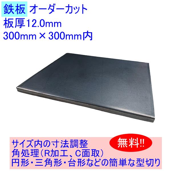 鉄板 オーダーカット レーザー切断 【板厚12mm 300mm×300mm】 内、ご希望寸法 円形 型切り 角R C面取 黒皮 SS400 切板 ミルシート付