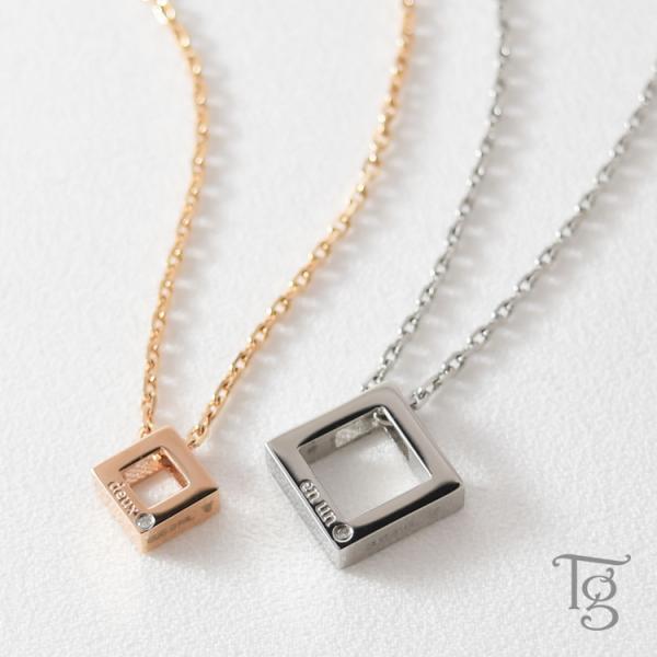 ペアネックレス ステンレス 刻印 合わせメッセージ スクエア 大人 カップル お揃い ペアルック シンプル おしゃれ つけっぱなし ペンダント スティールカラー ローズゴールドカラー サージカル 316L ノンアレルギー 金属アレルギー対応...