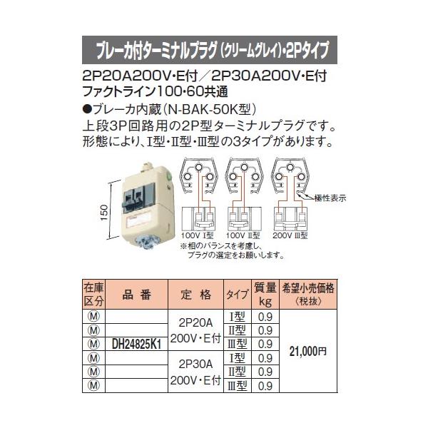 DH24825K1 �p�i�\�j�b�N �t�@�N�g���C��100�E60���ʁ@200V�EE�t�@�u���[�J�[�t�^�[�~�i���v���O�@�i2P20A�j�i3�^�j�i�N���[���O���C�j