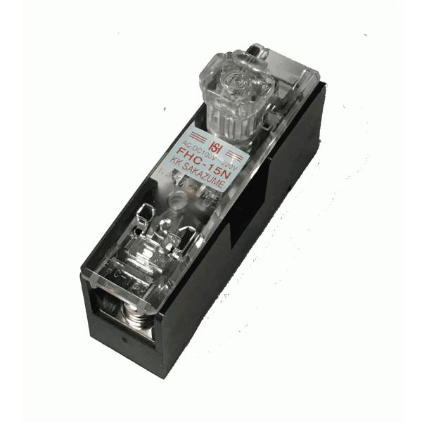 DINレール、ネジ止め取り付け可能。赤いネオンランプが溶断時に点灯します。