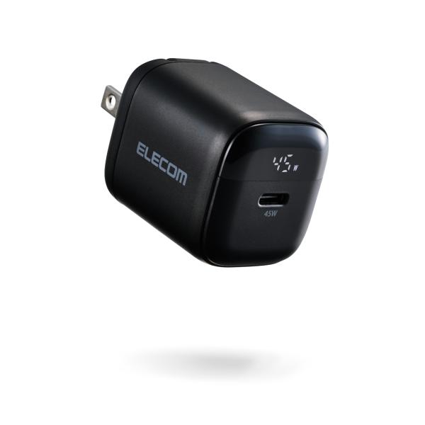 エレコム 充電器 Type-C 1ポート 45W USB PD PPS 急速充電 電力表示 GaN 窒化ガリウム 小型 軽量 折りたたみ式 PSE EC-AC13145BK 公式店 日本メーカー