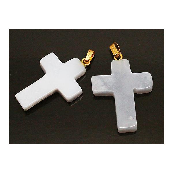 ブルーレースアゲート 【天然石チャーム】 クロス十字架トップ