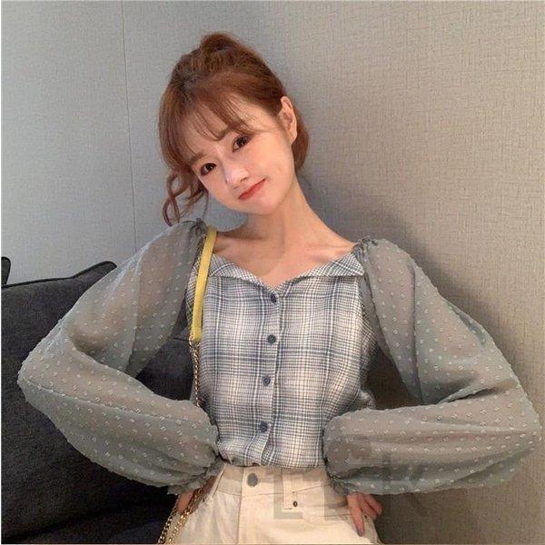 高校生 中学生 ファッション 10代 代 長袖 チェック柄 ドット袖 ブラウス シャツ オフショルダー レディース 韓国 オルチャン 46 Aki 0907 4sy81 スポーツ用品専門店 通販 Yahoo ショッピング