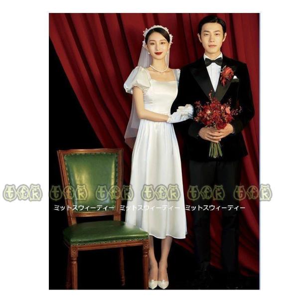 驚くべき価格 ウェディングドレス 花嫁 二次会 ウエディングドレス 結婚式 ミモレ丈ワンピース サテン 半袖 前撮 大阪お買い得 Ssl Daikyogo Or Jp