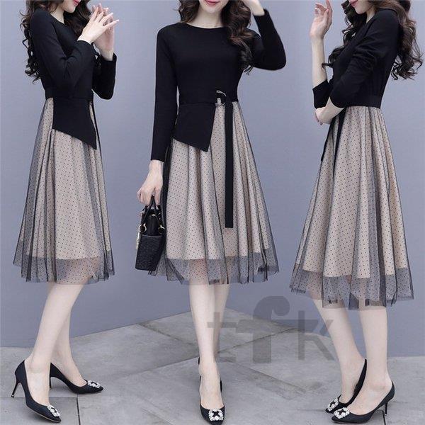 ワンピース ひざ丈ワンピース レディース Aライン ワンピ チュールスカート 長袖 膝丈 着痩せ 秋 冬 フォーマル 結婚式 コーデ 30代 40代 50代 通勤 Ol Jfx Nyf152 Tfk 通販 Yahoo ショッピング