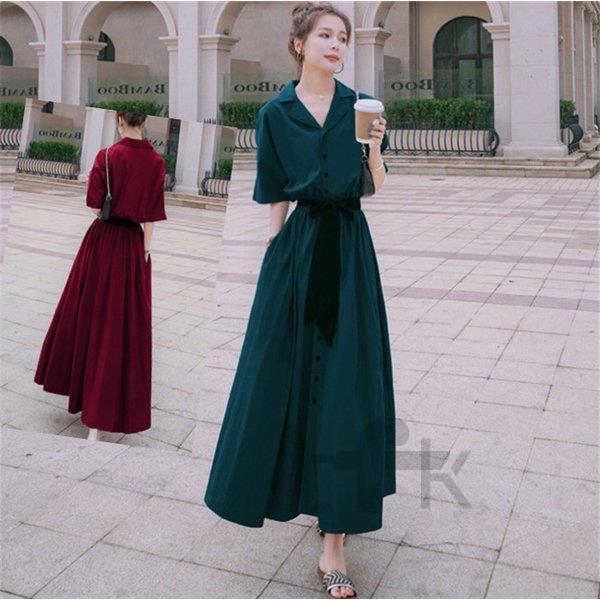 ロングワンピース ワンピース レディース フレア 夏 半袖 ハイウエスト 体型カバー ロング丈 大きいサイズ ゆったり 着痩せ シャツワンピース 30代 40代 50代 Jfx Nyf223 Tfk 通販 Yahoo ショッピング