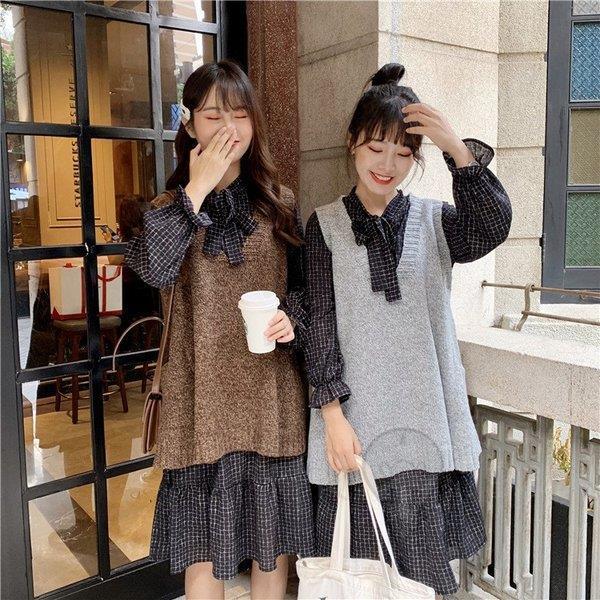 セットアップ レディース 春秋 40代 韓国風 きれいめ 可愛い ニットベスト チェックワンピース カジュアルセット 長袖ワンピース ゆったり 通勤 オシャレ 2色 Ss Ltf I574 スポーツ用品専門店 通販 Yahoo ショッピング