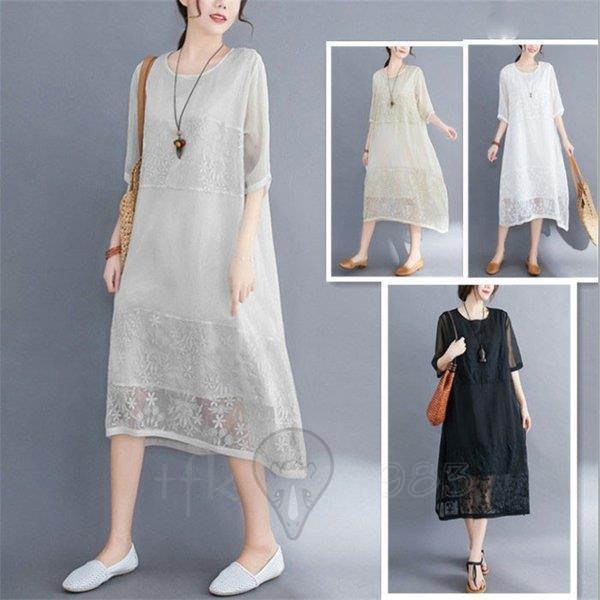 ワンピース レディース 春 夏 ロングワンピース 半袖 チュールワンピース レース 刺繍 体型カバー シャツワンピース 大きいサイズ ゆったり 30代 40代 50代 Ss Lyq 1g12 スポーツ用品専門店 通販 Yahoo ショッピング