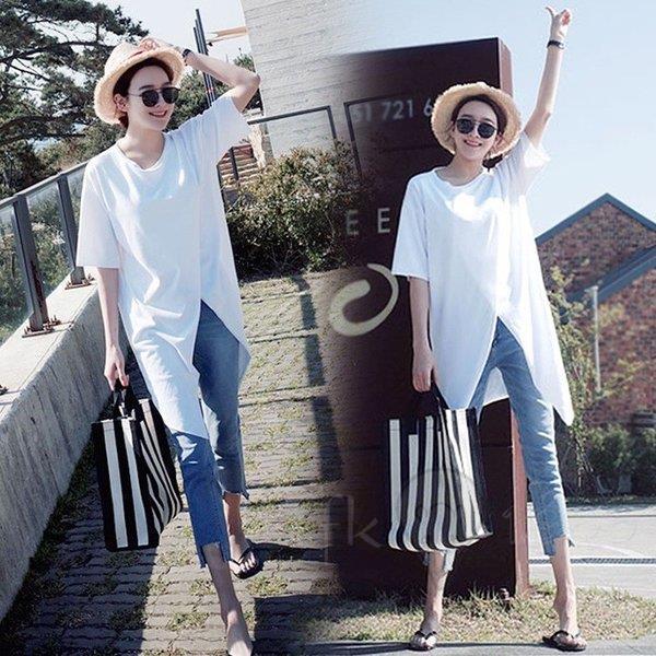 Tシャツ レディース 夏 半袖 不規則 丸首 ゆったり ロング丈tシャツ 白tシャツ きれいめ 韓国風 おしゃれ カジュアル シンプル 無地 新作 着痩せ スリット Ss Nsdx L38 スポーツ用品専門店 通販 Yahoo ショッピング