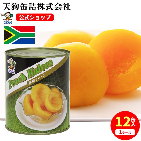 黄桃 缶詰 12缶セット 南アフリカ産 ハーフ 2号缶 個数約6-9個x12缶 黄桃ハーフ 天狗缶詰 業務用 食品