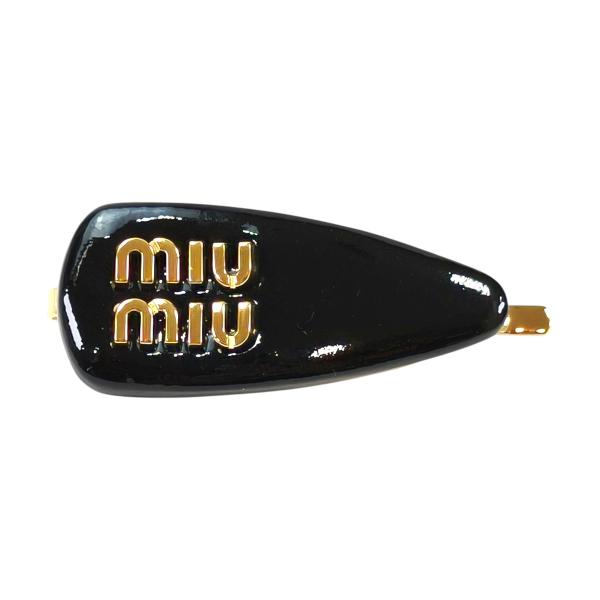 miu miu（ミュウミュウ） ロゴ付き ヘアクリップ ブラック×ゴールド