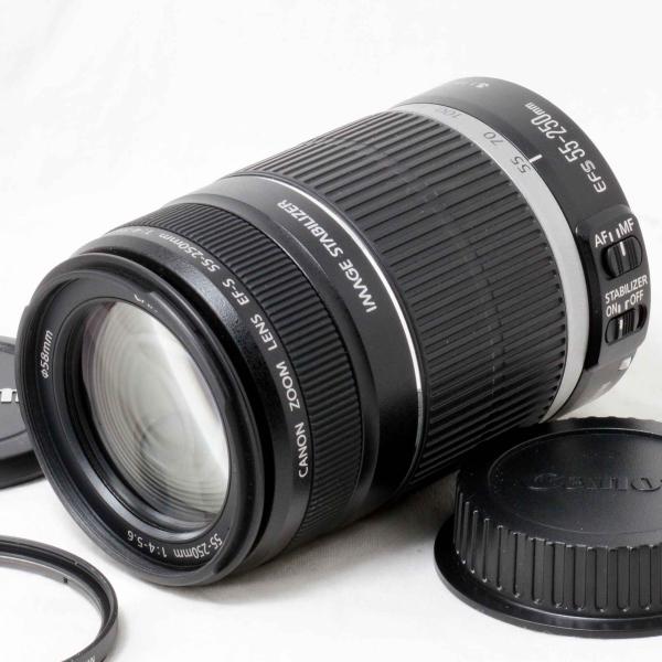 キヤノン 望遠ズームレンズ Canon EF-S 55-250mm F4-5.6 IS 手振れ補正付き APS-C対応 EFマウント 初心者 おすすめ 中古 爆買 難有