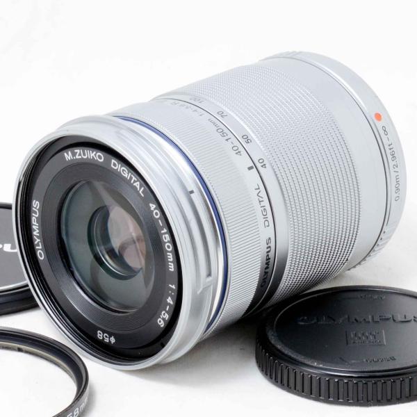 オリンパス 望遠ズームレンズ OLYMPUS M.ZUIKO DIGITAL 40-150mm F4-5.6R ED シルバー レンズプロテクター付き マイクロフォーサーズ 初心者 おすすめ 中古 爆買