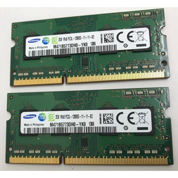 SAMSUNG 1Rx8 PC3L-12800S 4GB【2GB×2枚組=4GB】DDR3L ノートPC用 メモリ 204ピン DDR3L-1600 2GB 2枚 ECC なし DDR3L LAPTOP RAM容量:2GB+2GB = 合計...