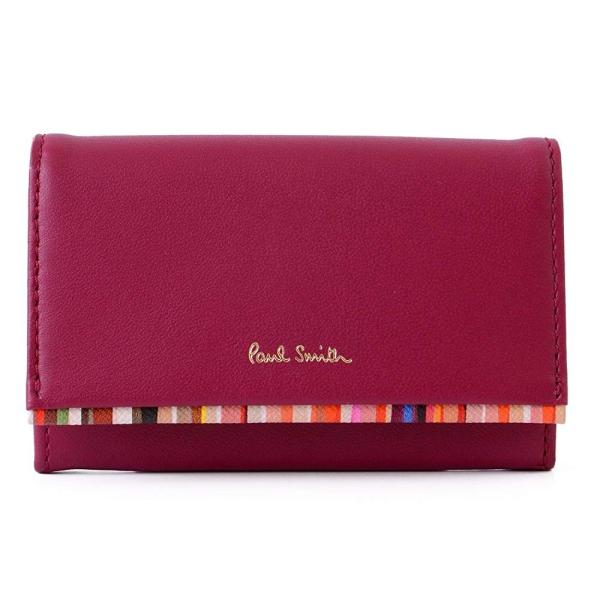 ポール スミス Paul Smith クロスオーバストライプトリム 本革 名刺入れ レザー 絶品 ショップバッグ付き カードケース ローズ ポールスミス 名入れなし