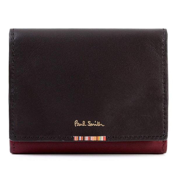 ポールスミス 未使用品 Paul Smith 正規品 財布 ミニ財布 3つ折り財布 名入れなし 小銭入れあり マルチストライプタブ ショップバッグ付 バーガンディー P112