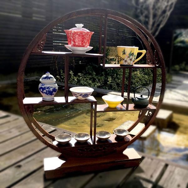 THESECRETGARDEN シノワズリ 珍品棚 中国茶器 飾り棚 木製 丸型 大 飾り台 シェルフ ディスプレイラック 和風