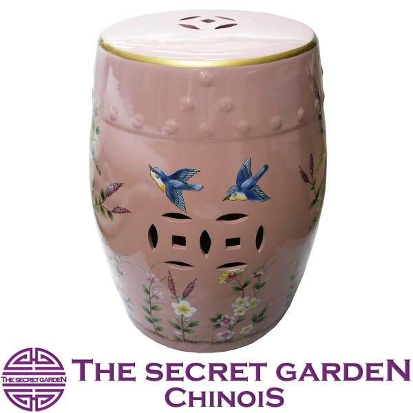 THE-SECRET-GARDEN シノワズリ スツール 陶器椅子 花鳥柄 ピンク 飾り