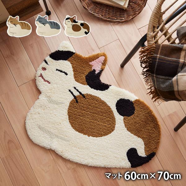 KOUBAKOWARI コウバコスワリ (約60cm×70cm 変形ラグ・マット)  防ダニ 滑り止め ホットカーペット・床暖対応 チャトラ サバトラ ミケ 茶トラ 鯖トラ 三毛 和猫